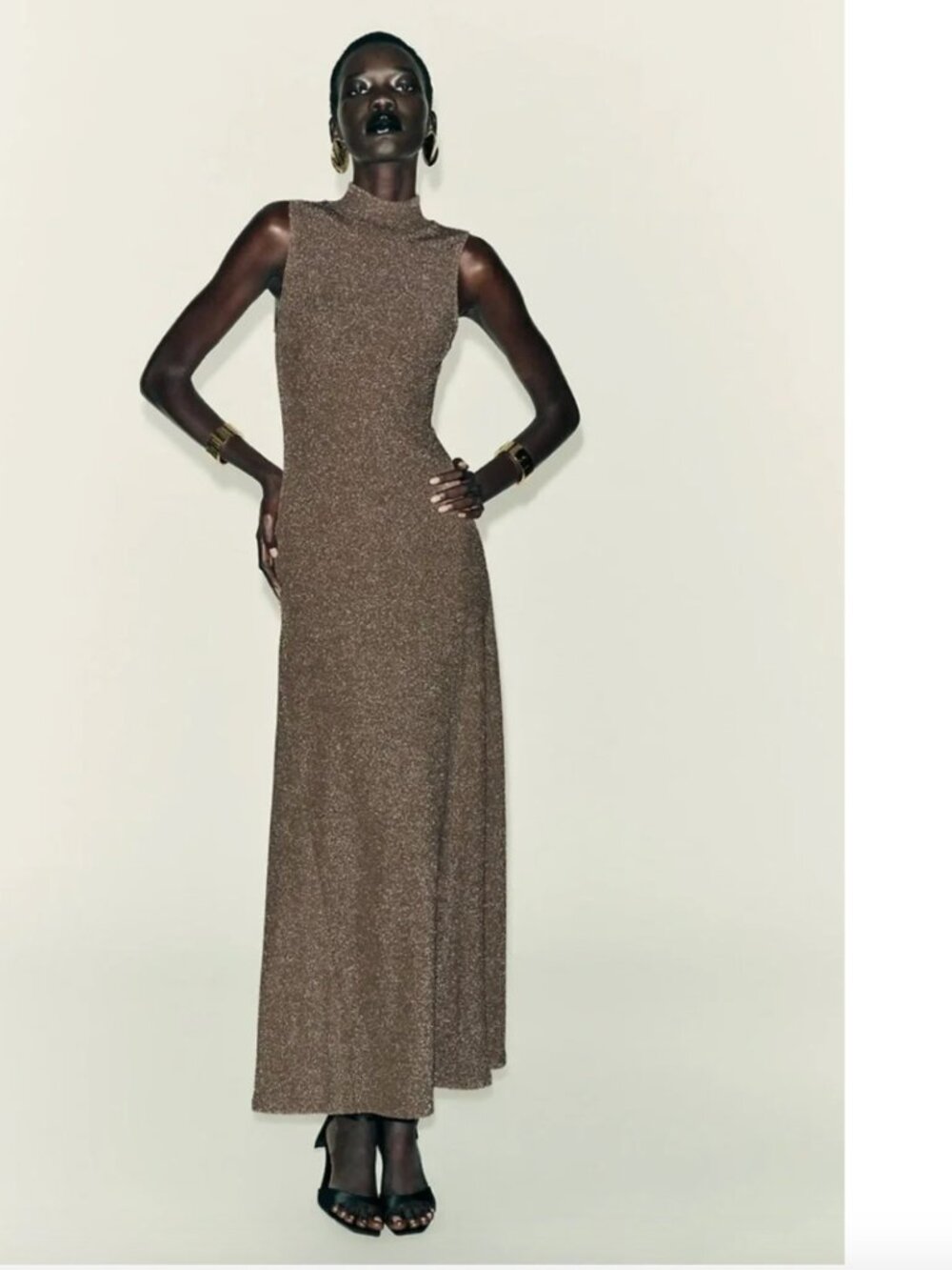 ZARA Metallic Thread Sleeveless Maxi Dress